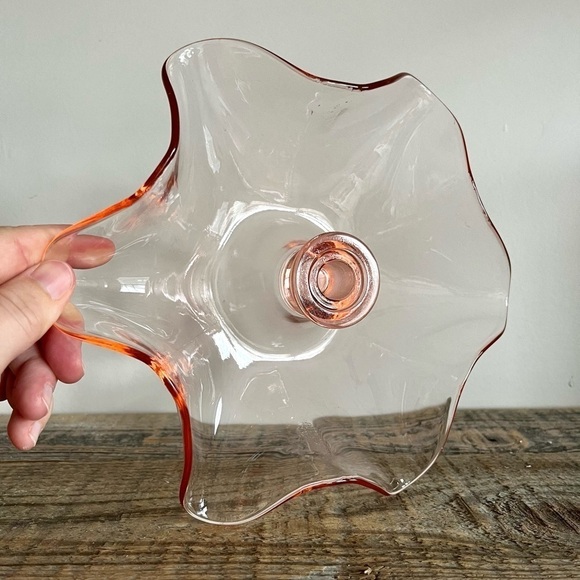 Pink depression glass ruffled candle holder - Picture 3 of 4